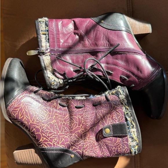 Laura Vita Purple & Black Patchwork Lace-Up Ankle Western Boots Size 38 (France) - Picture 6 of 7